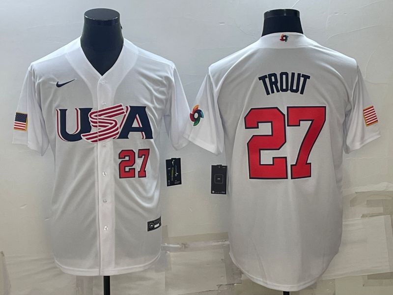 Men 2023 World Cub USA 27 Trout White Nike MLB Jersey5